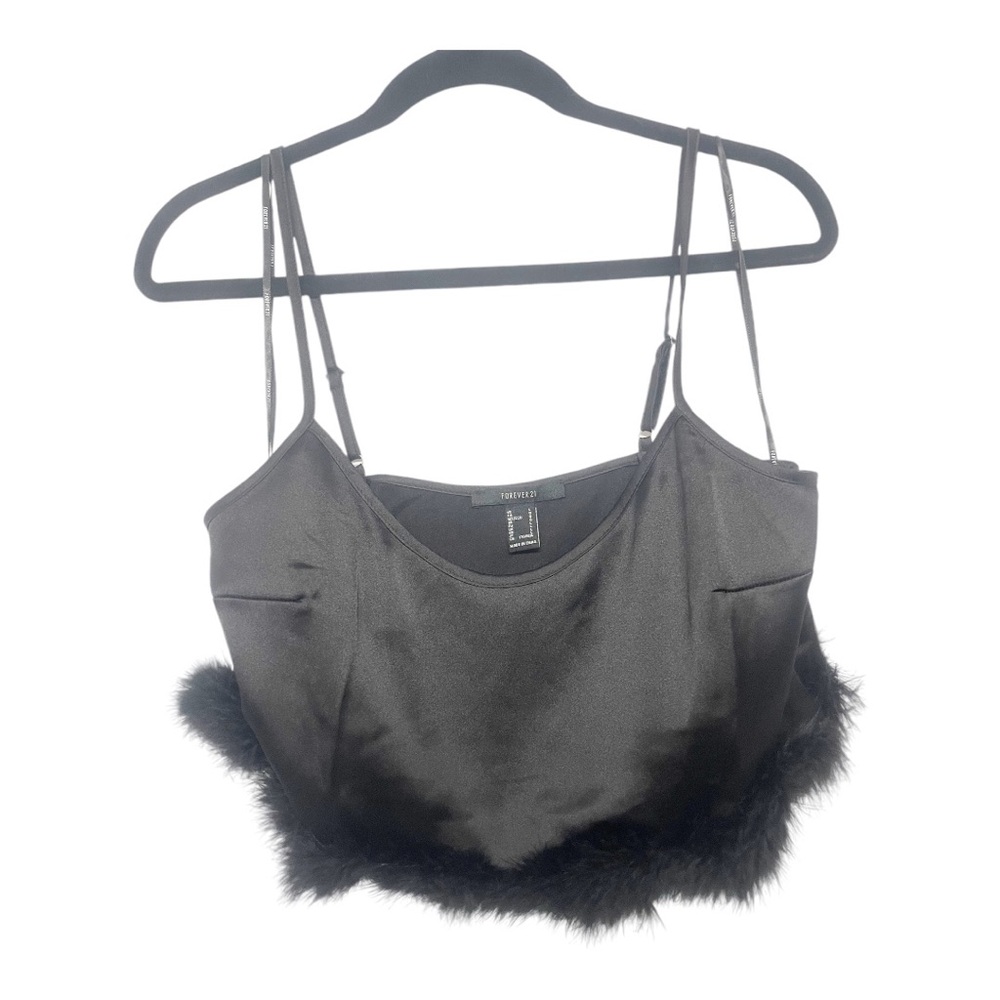 Forever 21 Black Fur-Trim Cropped Cami